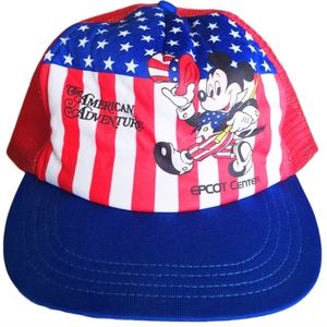 Disney Mens Deadstock‎ Snap Back Baseball Cap Hat American Flag W/ Mickey Mouse